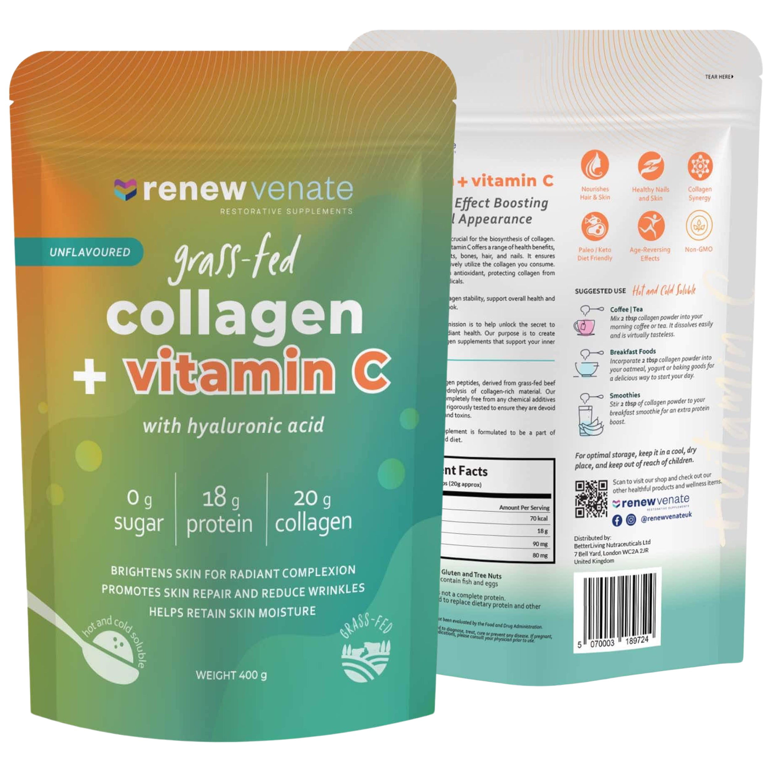 Grassfed Collagen with Vitamin C and Hyaluronic Acid